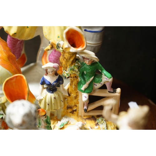 390 - Antique Porcelain Wall Bracket, blue cross sword marks and a 19th century figure of a Dandy together... 