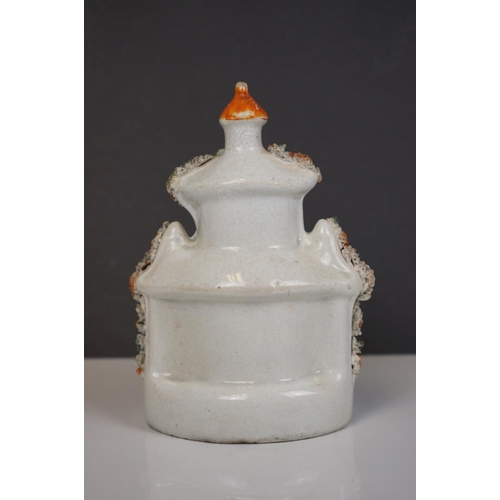 405 - Two 19th century Staffordshire Pastille Burners, two pairs of similar spill holders of sheep and swa... 