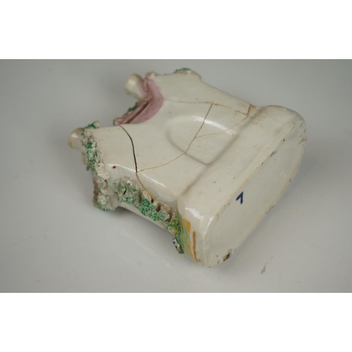 405 - Two 19th century Staffordshire Pastille Burners, two pairs of similar spill holders of sheep and swa... 