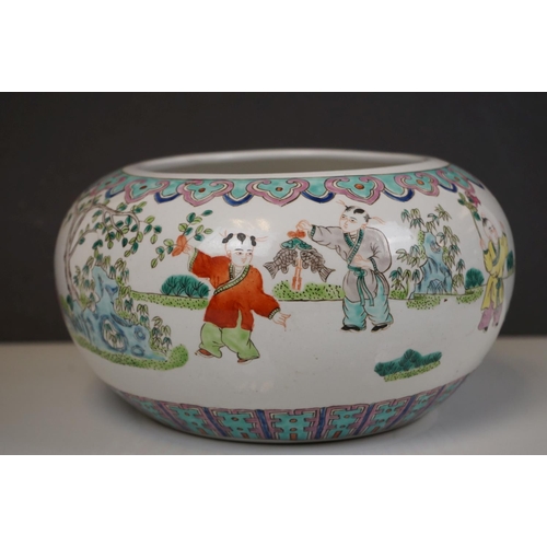 406 - A pair of large Chinese squat vases with character marks to base.