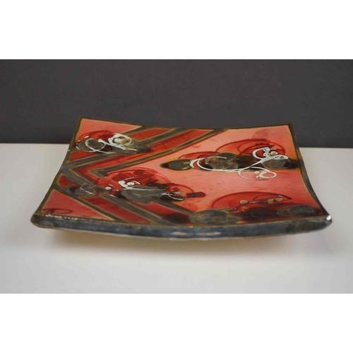 421 - A Sitzendorf wall pocket with cherub Decoration, two floral wall pockets, a ceramic art pottery bowl... 