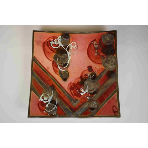 421 - A Sitzendorf wall pocket with cherub Decoration, two floral wall pockets, a ceramic art pottery bowl... 