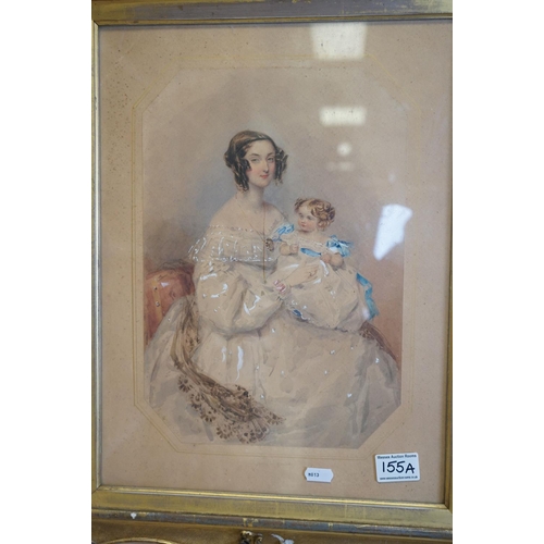 155a - Early 19th century English School Watercolour Portrait of a Lady holding a Child, unsigned, image 23... 
