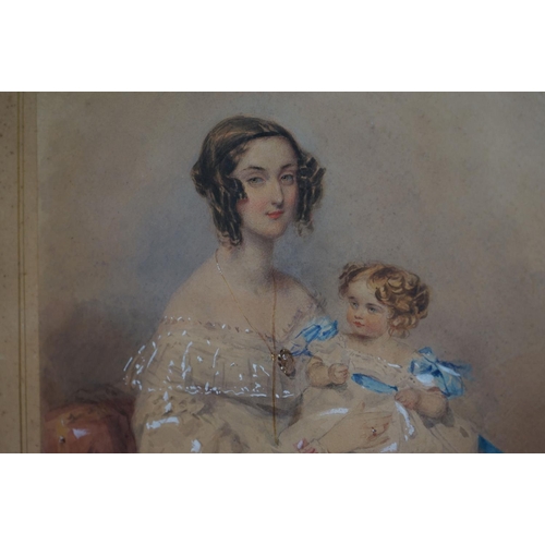 155a - Early 19th century English School Watercolour Portrait of a Lady holding a Child, unsigned, image 23... 
