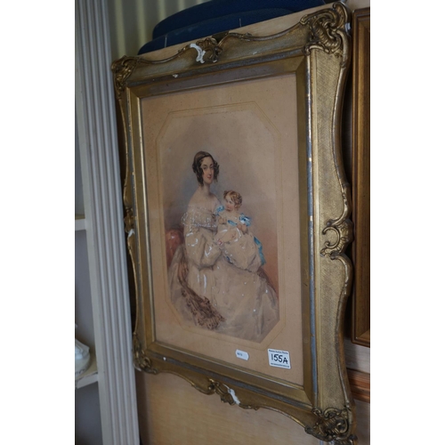 155a - Early 19th century English School Watercolour Portrait of a Lady holding a Child, unsigned, image 23... 