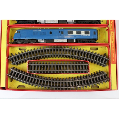 13 - Three boxed Triang Hornby OO gauge train sets to include The Blue Pullman, RS607 Local Passenger Set... 