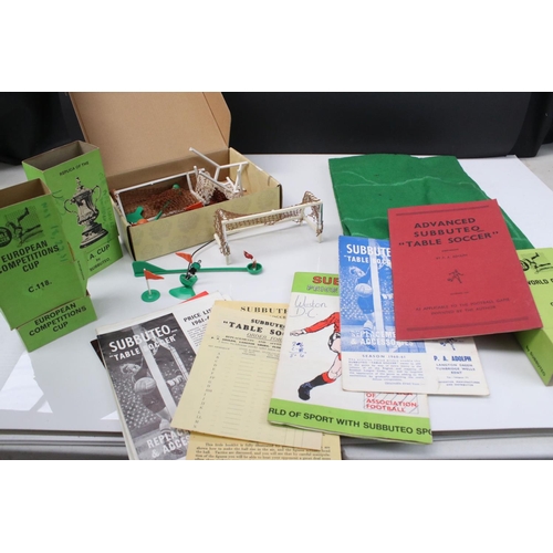 209 - Subbuteo - Group of circa 1950/60s accessories to include goals, corner flags, cloth pitch, ephemera... 