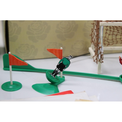 209 - Subbuteo - Group of circa 1950/60s accessories to include goals, corner flags, cloth pitch, ephemera... 
