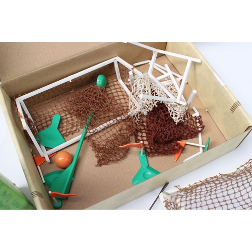 209 - Subbuteo - Group of circa 1950/60s accessories to include goals, corner flags, cloth pitch, ephemera... 