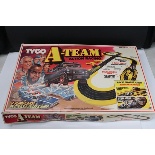 223 - Boxed Tyco A Team Action Racing set with both slot cars, unchecked but appears complete with control... 