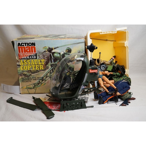 199 - Boxed Palitoy Action Man Transport Command Assault Copter plus a quantity of play worn Action Man fi... 