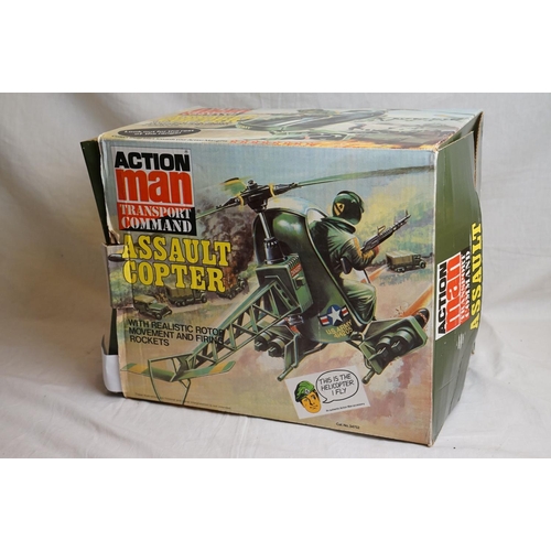 199 - Boxed Palitoy Action Man Transport Command Assault Copter plus a quantity of play worn Action Man fi... 