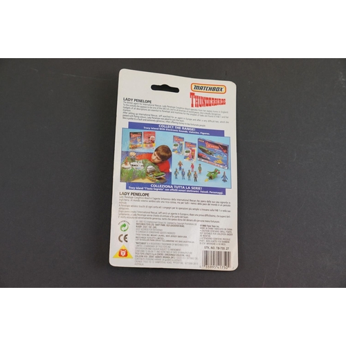 202 - 15 Carded Matchbox Thunderbirds figures in vg condition, some duplicated but onto different design c... 