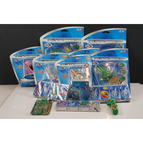 203 - Thunderbirds - Seven cardedBandai / FEVA Thunderbird diecast models plus 3 x unopened 4 packs of Thu... 