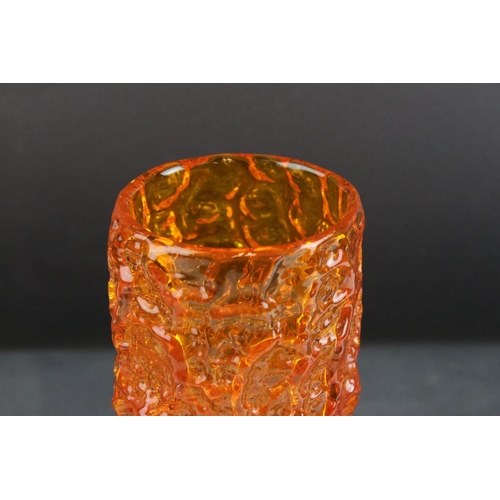 1 - Whitefriars Tangerine Orange Glass Textured Bark Cylindrical Vase, 19cms high