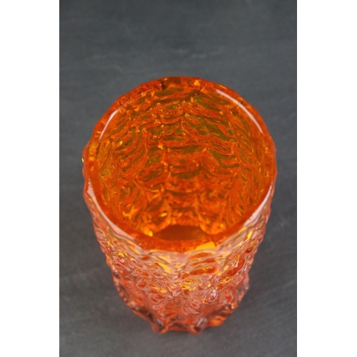 1 - Whitefriars Tangerine Orange Glass Textured Bark Cylindrical Vase, 19cms high