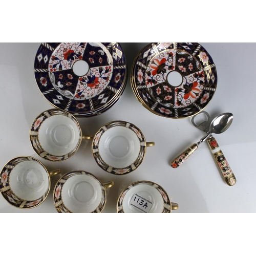 113a - Set of Six Royal Crown Derby Imari Patterned Tea Cups and Saucers together with Royal Crown Derby Bo... 