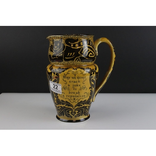 22 - Royal Doulton Novelty Jug ' May we never crack a joke to break a reputation ' marked to base U.S Pat... 