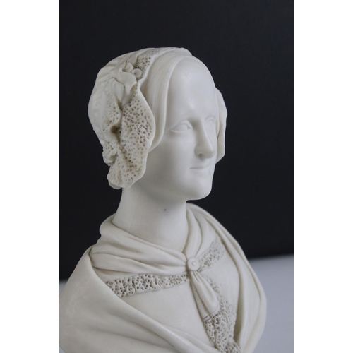 25 - Parian ware style Bust of a Victorian Lady, 19.5cms high together with a Pair of Chinese Blue Glazed... 