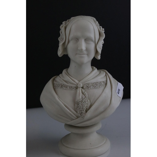 25 - Parian ware style Bust of a Victorian Lady, 19.5cms high together with a Pair of Chinese Blue Glazed... 