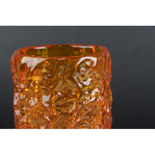 3 - Whitefriars Tangerine Orange Glass Textured Bark Cylindrical Vase, 19cms high