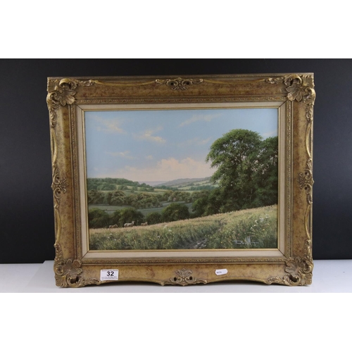 32 - Oil Painting on Canvas of Cattle in a Countryside Landscape, signed lower right David Morgan ?, 40cm... 