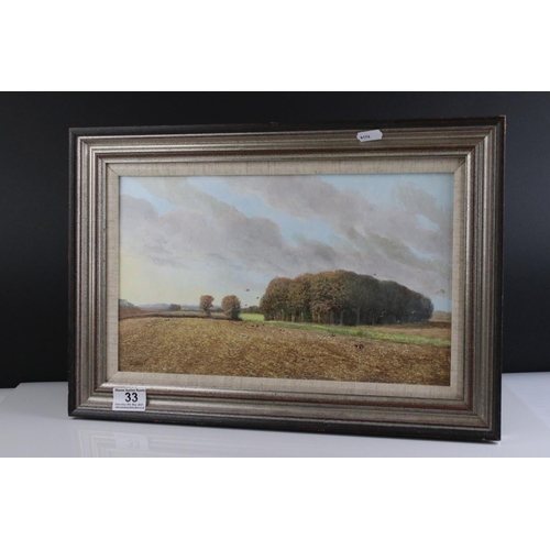 33 - Ken Turner (born 1926) Oil Painting on Board of Pheasants in a Countryside Landscape, 36cms x 21cms,... 