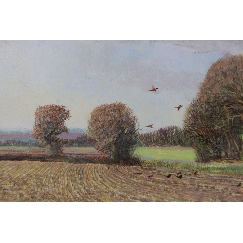 33 - Ken Turner (born 1926) Oil Painting on Board of Pheasants in a Countryside Landscape, 36cms x 21cms,... 