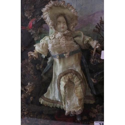 35 - Clockwork Automaton Dancing Doll, dressed in silk clothes, mounted within a garden setting, marked t... 