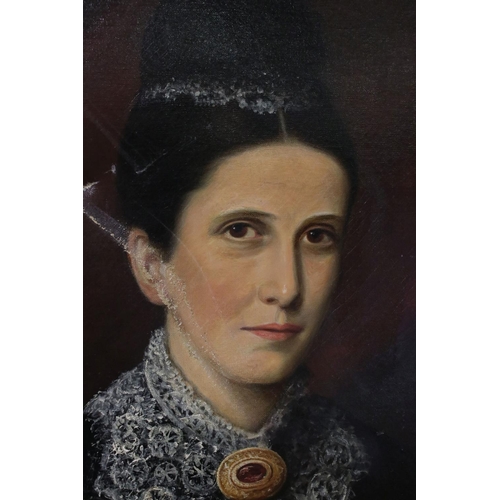 43 - 19th century Oil Painting on Canvas Half Length Portrait of a Lady, 62cms x 75cms, framed (a/f)