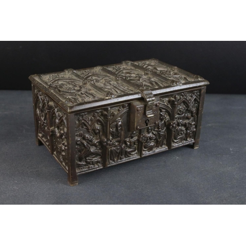 46 - Adolph Frankau & Co, Bronze Gothic Revival Ecclesiastical Jewellery Box in the form of a Casket,  AF... 