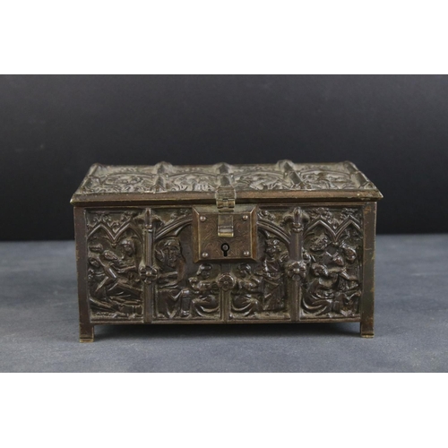 46 - Adolph Frankau & Co, Bronze Gothic Revival Ecclesiastical Jewellery Box in the form of a Casket,  AF... 