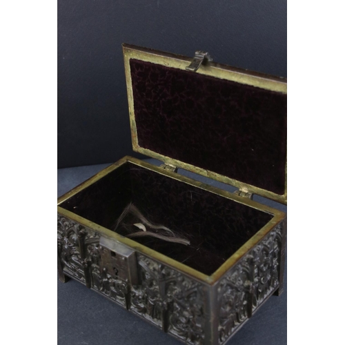 46 - Adolph Frankau & Co, Bronze Gothic Revival Ecclesiastical Jewellery Box in the form of a Casket,  AF... 