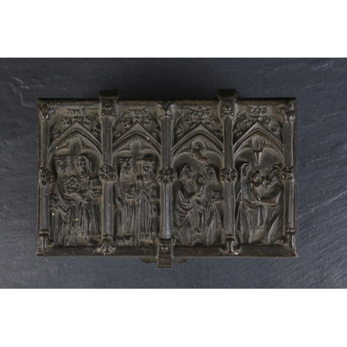 46 - Adolph Frankau & Co, Bronze Gothic Revival Ecclesiastical Jewellery Box in the form of a Casket,  AF... 