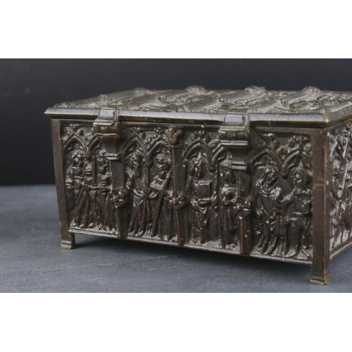 46 - Adolph Frankau & Co, Bronze Gothic Revival Ecclesiastical Jewellery Box in the form of a Casket,  AF... 