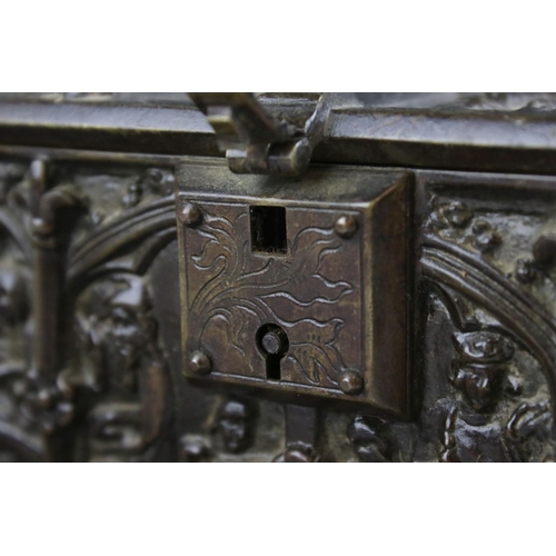 46 - Adolph Frankau & Co, Bronze Gothic Revival Ecclesiastical Jewellery Box in the form of a Casket,  AF... 