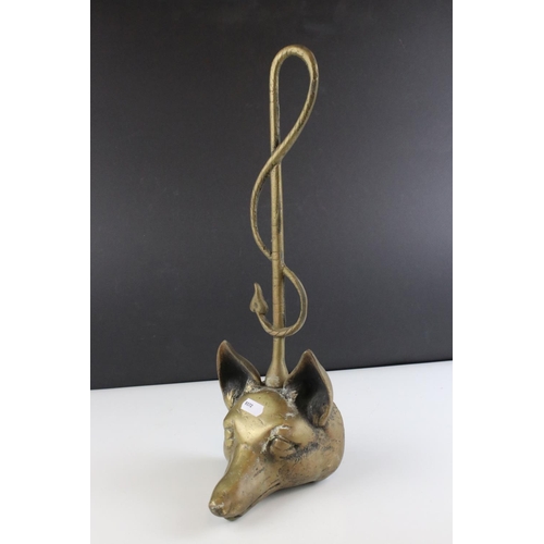 48 - Brass Fox Head and Whip Doorstop, 41cms high