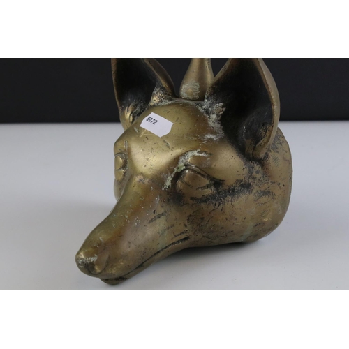 48 - Brass Fox Head and Whip Doorstop, 41cms high