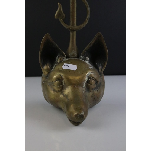 48 - Brass Fox Head and Whip Doorstop, 41cms high