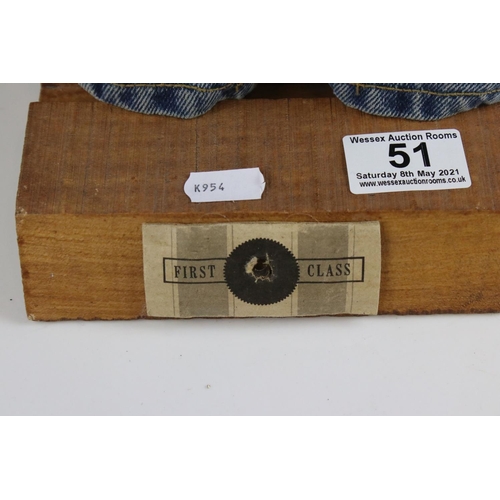 51 - Pair of Shop Display Advertising Leon Co. Miniature Pair of Jeans mounted on a Wooden Stand, 49cms h... 