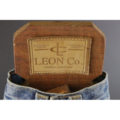 51 - Pair of Shop Display Advertising Leon Co. Miniature Pair of Jeans mounted on a Wooden Stand, 49cms h... 