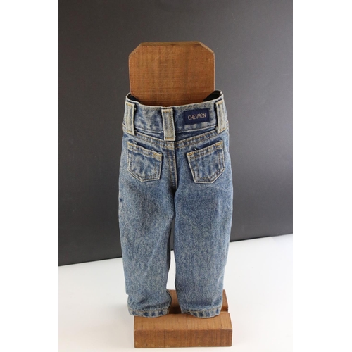 51 - Pair of Shop Display Advertising Leon Co. Miniature Pair of Jeans mounted on a Wooden Stand, 49cms h... 