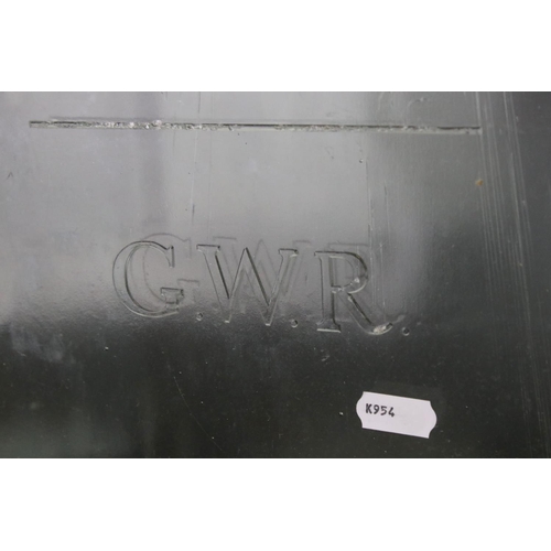 54 - Vintage GWR Great Western Railways Glass Battery Container, raised ' GWR ' to front, 44cms high