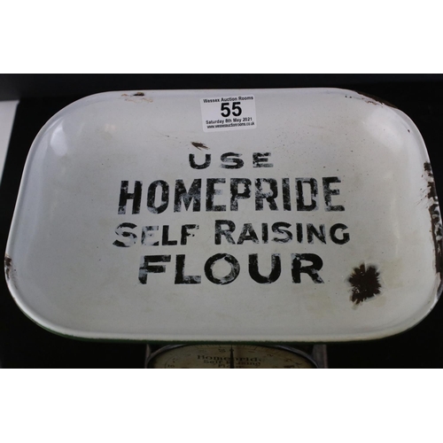 55 - Advertising - Early 20th century set of Homepride Self Raising Flour Kitchen Scales with Enamel Pan ... 