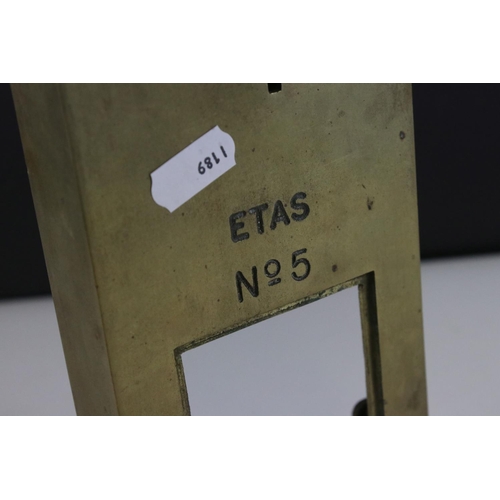 59 - Early 20th century Brass ' ETAS ' no. 16 Penny in the slot Lavatory Lock, 33cms high (a/f)