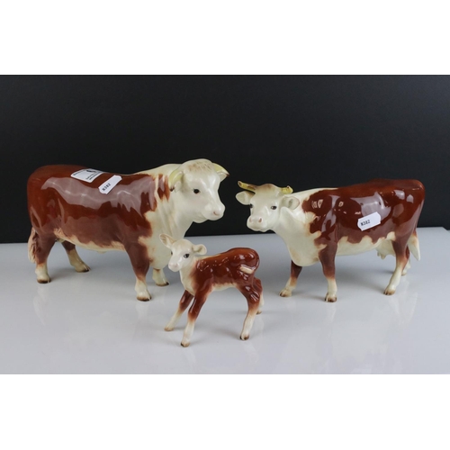 6 - Beswick Hereford Family including Hereford Bull, model 949, Cow, model 899 and Calf, model 901b