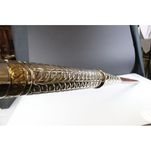 72 - Ceremonial style staff with white metal tiger's head handle