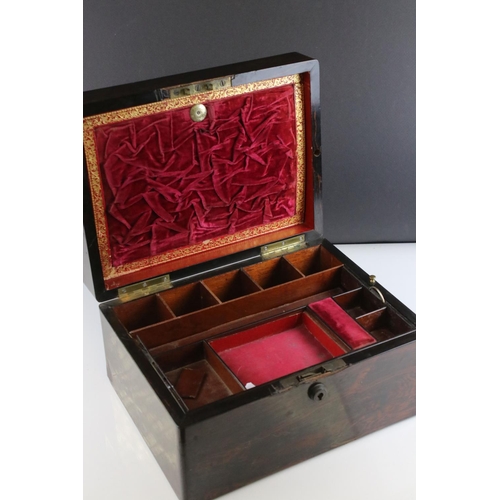 86 - Victorian Rosewood and Mother of Pearl Sewing / Work Box with fitted interior, 30cms long