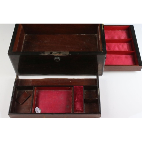 86 - Victorian Rosewood and Mother of Pearl Sewing / Work Box with fitted interior, 30cms long