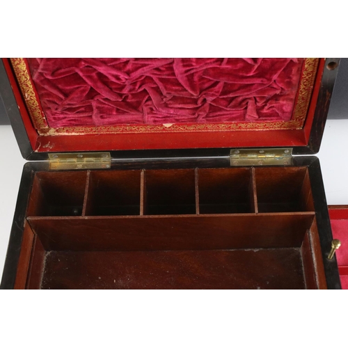 86 - Victorian Rosewood and Mother of Pearl Sewing / Work Box with fitted interior, 30cms long